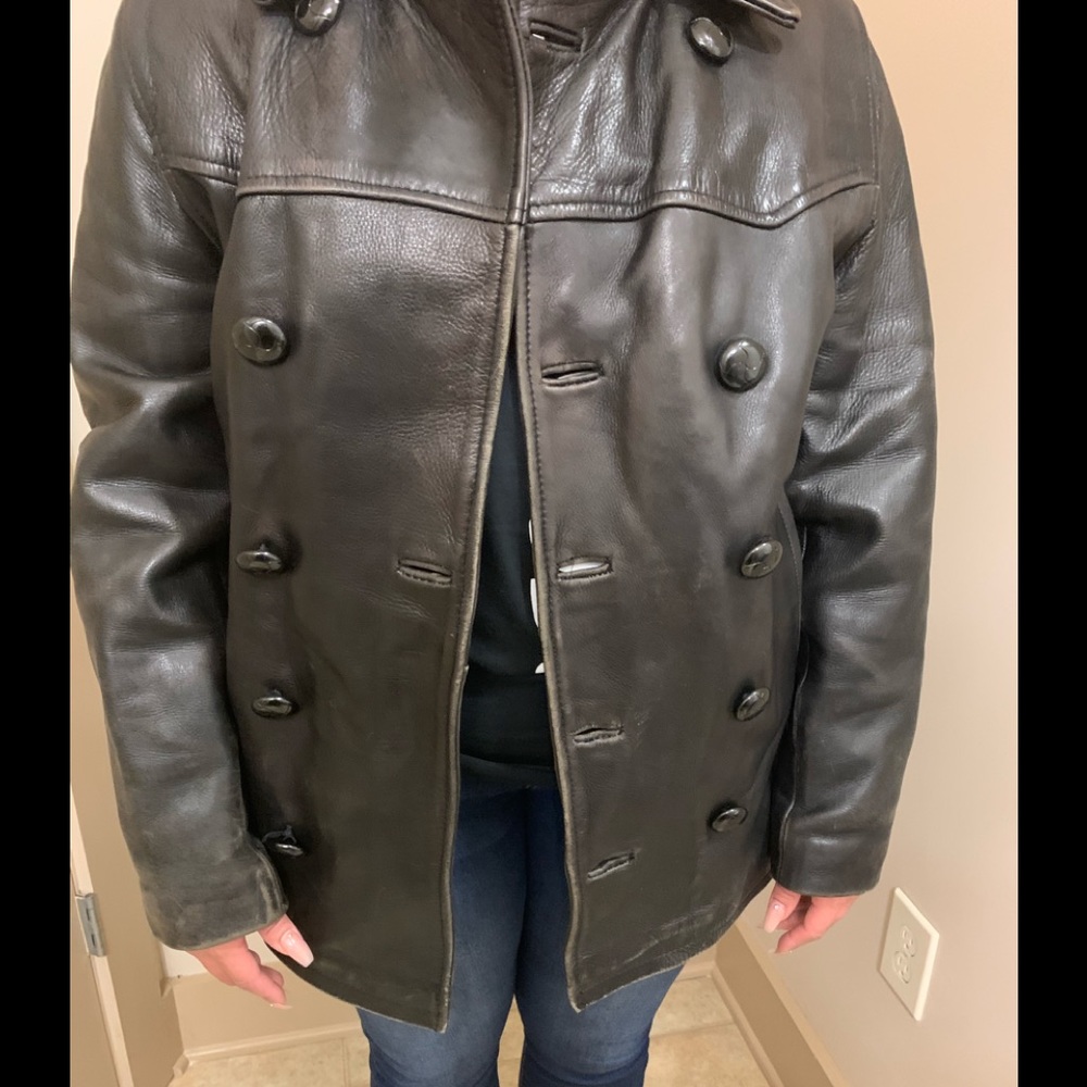 Heavy Genuine Leather Peacoat - Men’s Small